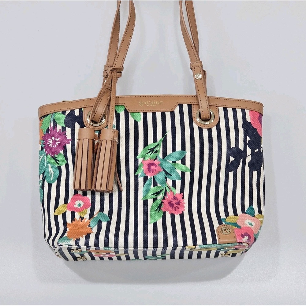 SPARTINA 449 Daufuskie Island Linen  Leather Tote Purse Fiesta